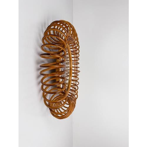 1960s Mid-Century Modern Italian Sunburst Mirror in Rattan, Bamboo and Cane, 1960s For Sale - Image 5 of 18