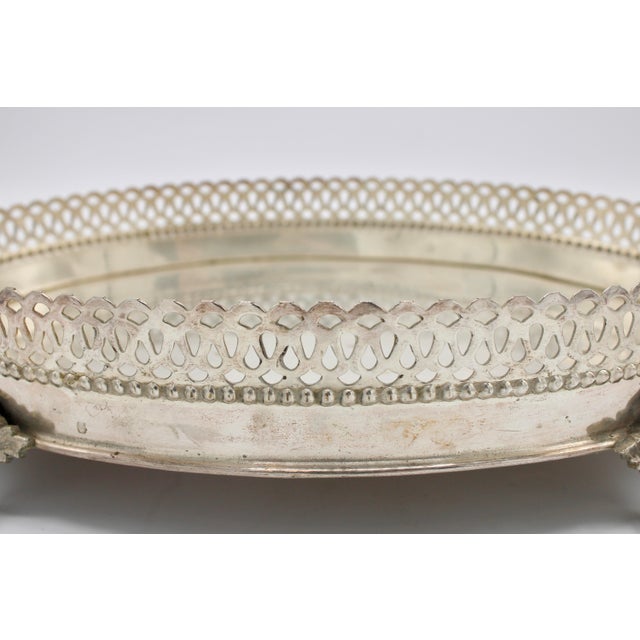 Vintage Silver Plate Footed Tray With Gallery For Sale - Image 12 of 12