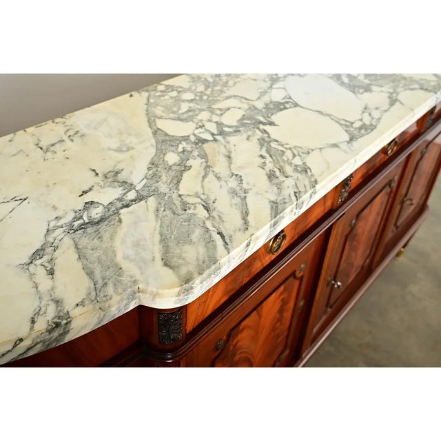 French Vintage Mahogany & Marble Top Curved Enfilade For Sale In Baton Rouge - Image 6 of 12