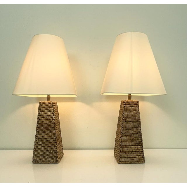 Mid-Century Modern Vintage Woven Rattan Table Lamps, 1970s, Set of 2 For Sale - Image 3 of 16