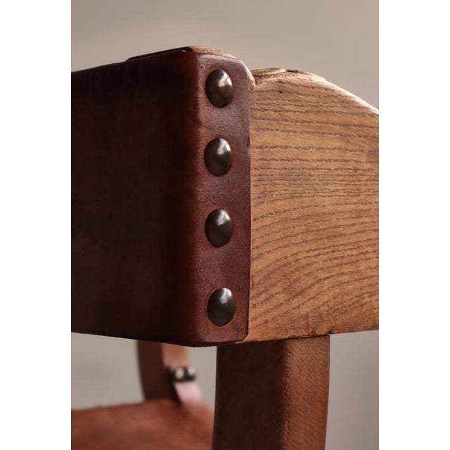 Danish Art Nouveau Cabinetmaker Armchair in Oak and Saddle Leather, 1920s For Sale - Image 10 of 17