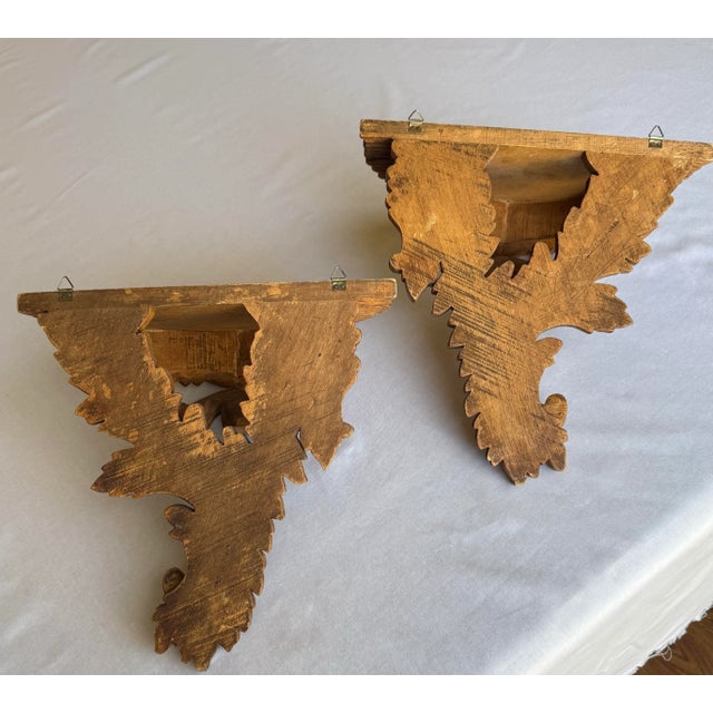 Antique Italian Rococo Revival Hand Carved Solid Wood Wall Shelves, a Pair For Sale - Image 10 of 12