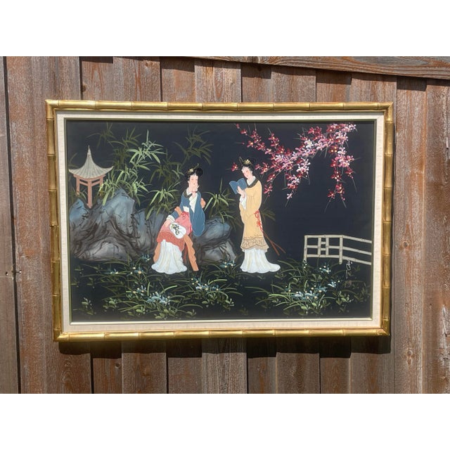 Faux Bamboo Framed Asian Art.My grandmother had this painting in her house. It appears to be an oil painting but I do not...