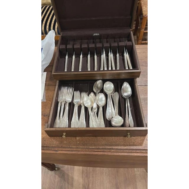 Traditional Vintage Silver-Plated Flatware Set for 12 With Chest For Sale - Image 3 of 4