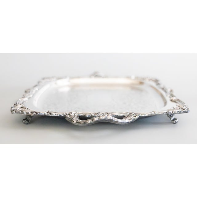 Gorham Silver Co. Vintage Gorham Silver Plate Footed Rectangular Serving Tray With Handles For Sale - Image 4 of 12