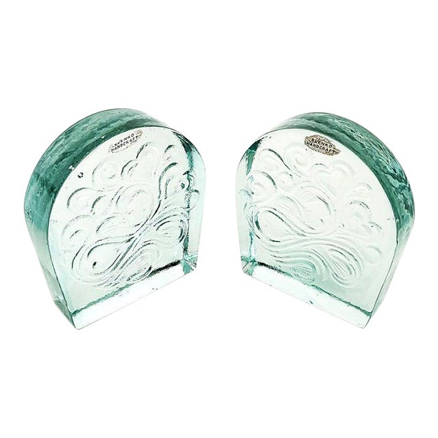 Blenko Glass Twisted Hearts Clear Block Bookends, Wayne Husted 1969 For Sale
