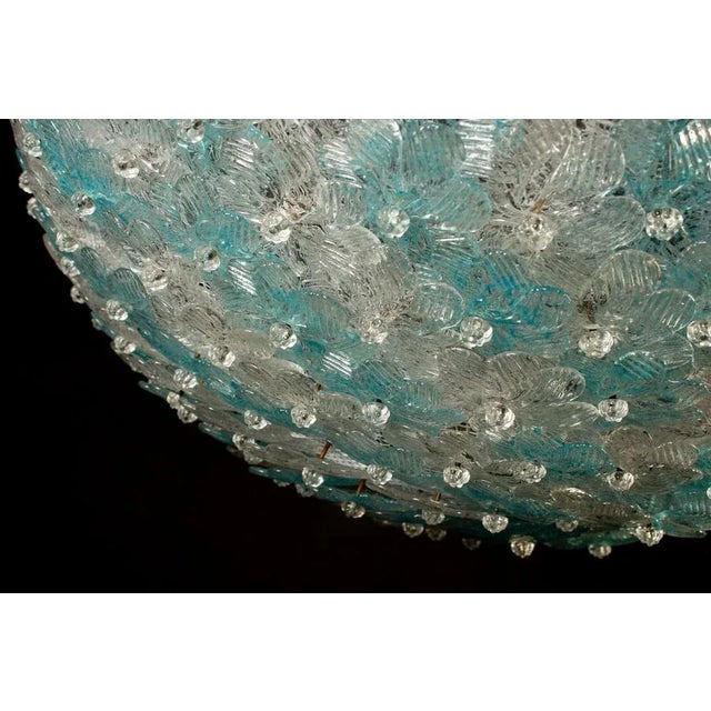 Glass Aquamarine and Ice Murano Glass Flowers Basket Ceiling Light from Barovier & Toso For Sale - Image 7 of 12