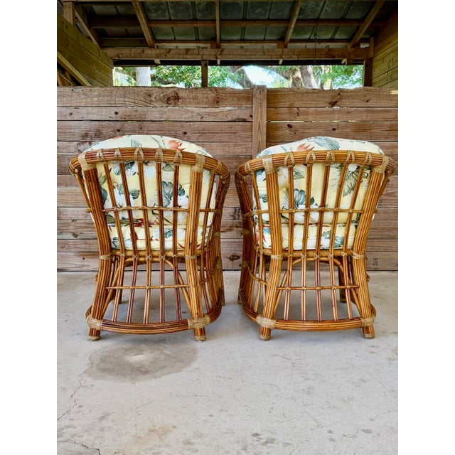 Contemporary Vintage Coastal Organic Modern Pencil Rattan Lounge Chairs – Pair For Sale - Image 3 of 12