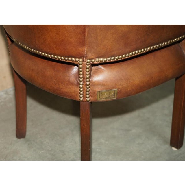 Hand-Dyed Brown Leather Halo Barrel Back Dining Chairs from Heritage, Set of 4 For Sale - Image 15 of 18