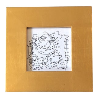 Vintage Original Small Wayne Cunningham Abstract Ink Drawing Gilt Frame For Sale