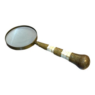 Large Brass/Mother-of-Pearl Magnifying Glass For Sale