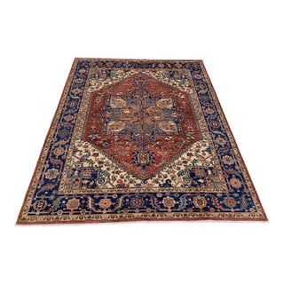 Fine Rust Red Persian Heriz Hand-Knotted Wool Rug - 8'3" X 10'1" For Sale