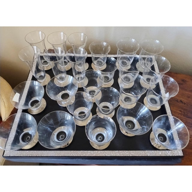 24 Pieces Sophie Villepigue, Paris Low-Lead Crystal Cocktail Wine Glassware Set Platinum Swarovski France For Sale - Image 14 of 14