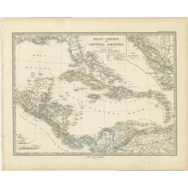 Map of the Caribbean and Central America by Adolf Stieler, 1880 For Sale