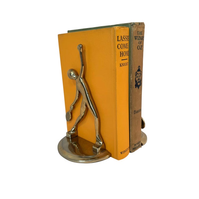 Mid Century Modern Abstract Brass Tennis Player Bookend Set of 2 For Sale - Image 6 of 14