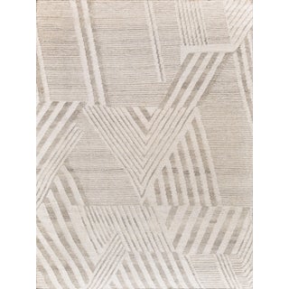 Exquisite Rugs Chevron Tile Handmade New Zealand Wool & Bamboo Silk Ivory/Gray Rug-9'X12' For Sale