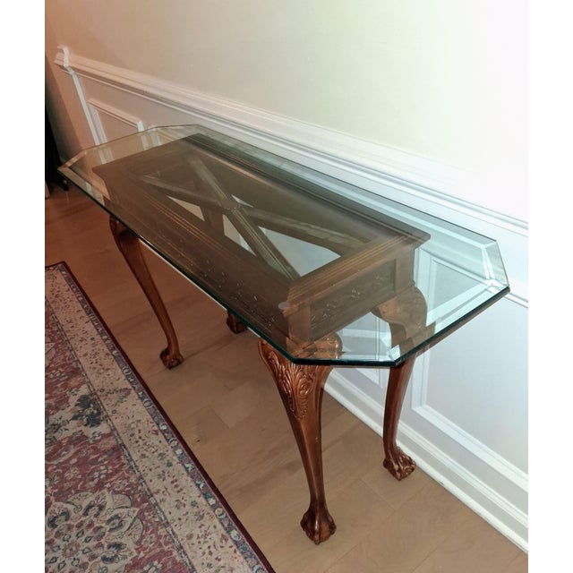 Early 20th Century Exquisite Chippendale Revival Glass Top Console Table For Sale - Image 12 of 12