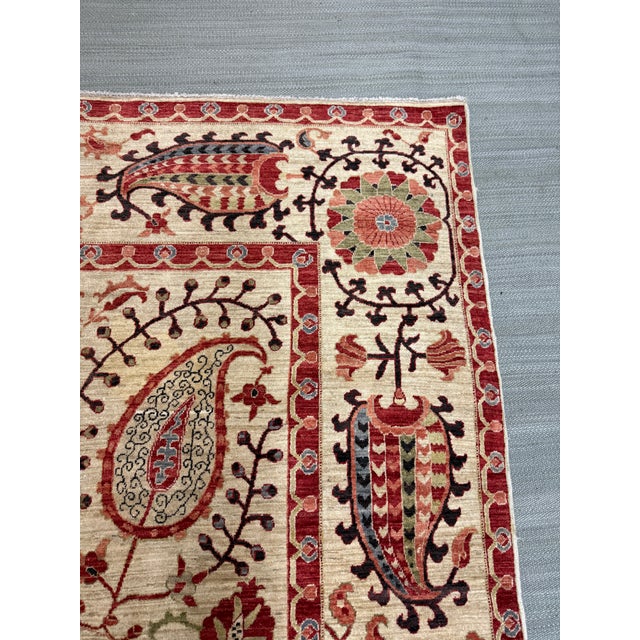 Beige 5ft X 7ft 10in Yildiz Suzani Hand Knotted Area Rug For Sale - Image 8 of 12