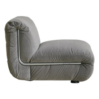 Italian Chrome + Gray Velvet Lounge Chair, 1970s - 2 Available For Sale