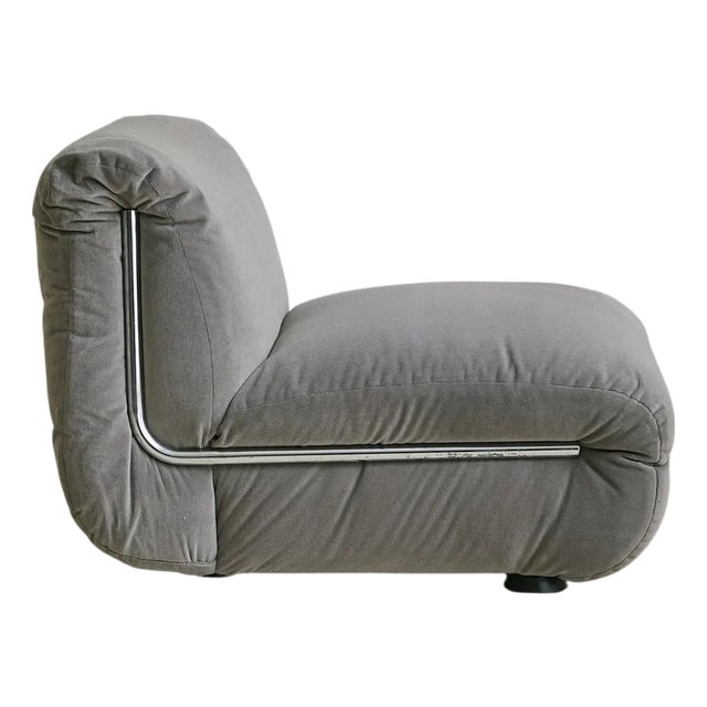 Italian Chrome + Gray Velvet Lounge Chair, 1970s - 2 Available For Sale