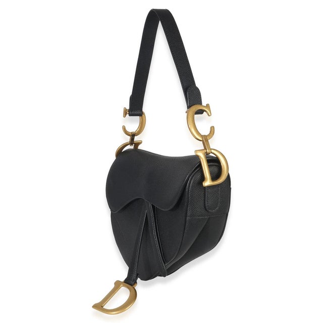 Christian Dior Black Grained Calfskin Medium Saddle Bag For Sale - Image 4 of 9