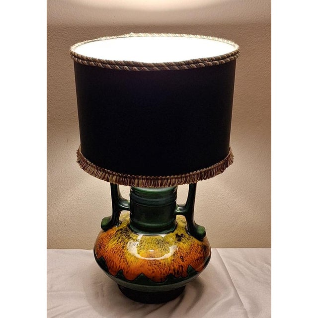 Vintage Table Lamp in Fat Lava Style with Green-Yellow-Orange Ceramic Base and Shade from Lamplove, 1970s For Sale - Image 3 of 9