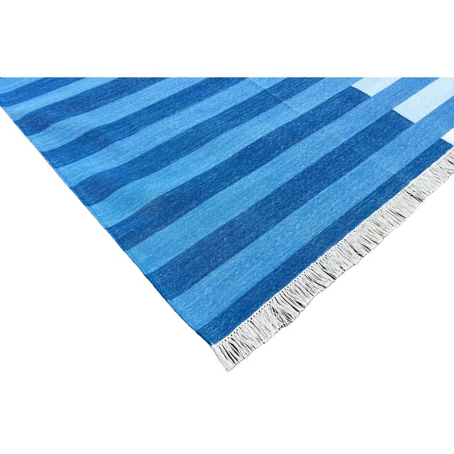 Casa Cosima Handmade Cotton Area Rug, Natural Vegetable Dyed, Indigo Blue Striped Rug - 6'x9' For Sale - Image 4 of 13