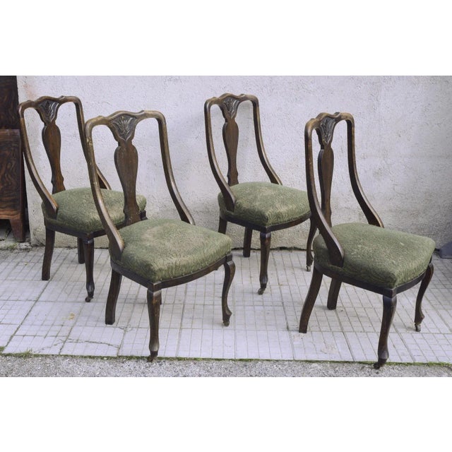 Oak Chairs with Arched Backrests, England, 1870s, Set of 4 For Sale - Image 9 of 9