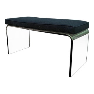 Mid Century Modern Smoked Lucite Waterfall Bench With Black Cushion For Sale