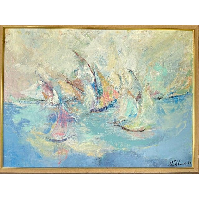 Large Signed Impasto Painting of Sailboats For Sale - Image 4 of 12