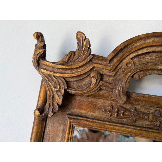 Vintage Italian LaBarge Carved Wood Wall Mirror With Beveled Glass For Sale - Image 4 of 12