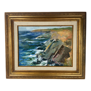 1970s R. M. Daniels California Coastal Plein Air Impressionist Oil Painting in Gilt Frame