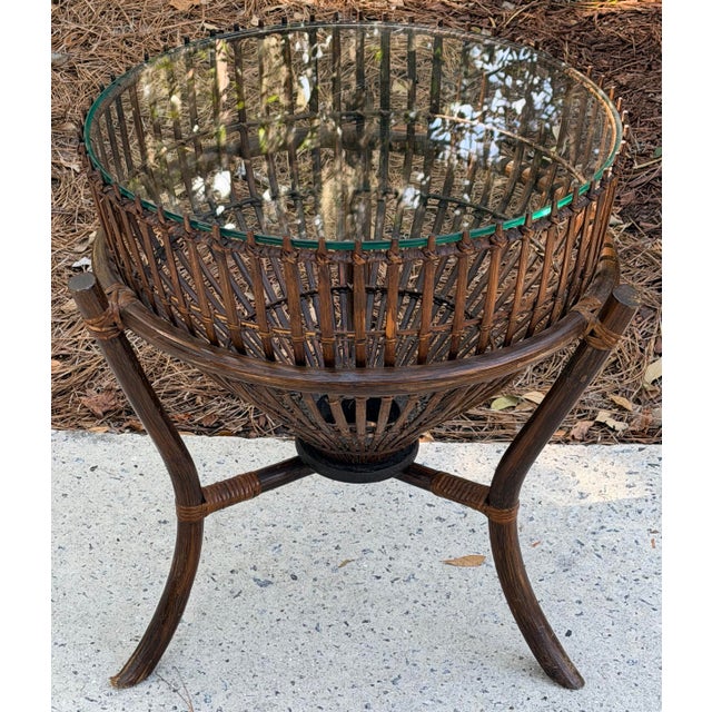 Franco Albini Style Rattan 1960s Fish Trap Table For Sale