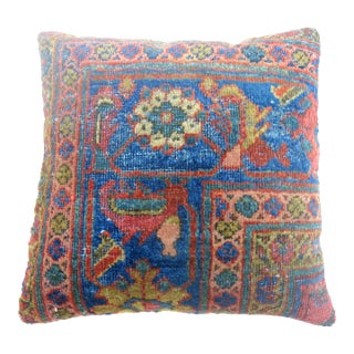 Antique Blue Red Mahal Rug Pillow For Sale