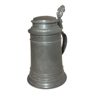 Antique 1926 Handmade Pewter Lidded German Honorary Presentation Beer Stein Mug For Sale