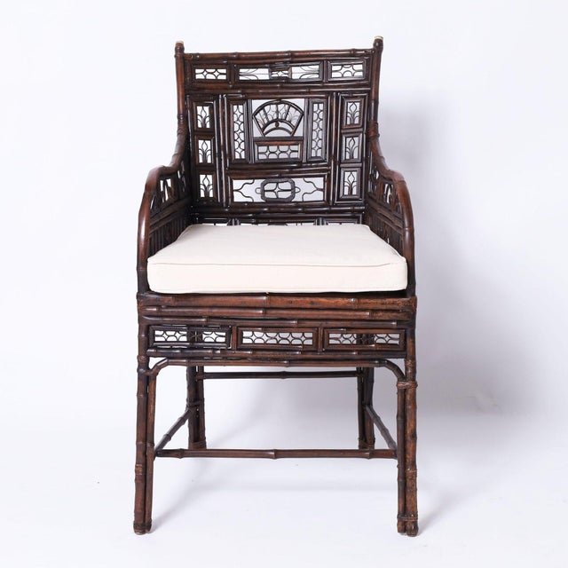 Chinese Export Bamboo and Rattan Pair of Chairs and Stand For Sale In West Palm - Image 6 of 15