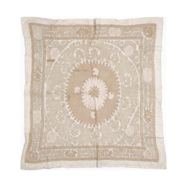 Vintage Embroidered Suzani from Uzbek, circa late 1960s. Dimension; 52'' x 52'' inches / 131 x 133 cm / 4'4'' x 4'4''...