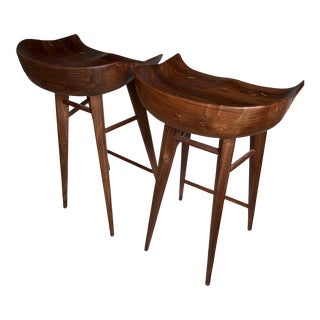 Pair of Organic Modern Taburet-B Walnut Counter Stools For Sale