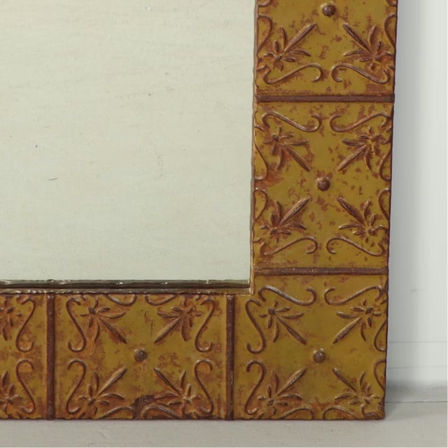 Large Tin Framed Wall Mirror Crafted From Old Ceiling Tiles For Sale In Cincinnati - Image 6 of 8