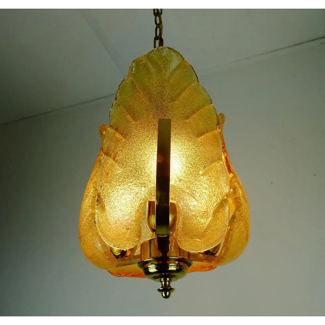 Mid-Century Brass Amber Glass Pendant Lamp by Carl Fagerlund, 1960s For Sale - Image 5 of 11