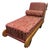 Mid-Century Sculpted Wood Bookshelf Chaise Lounge in Red & Gold Damask For Sale