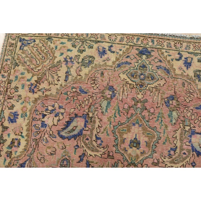Tabriz Rug 5’3” X 8’4” Pink Wool Vintage Distressed Hand-Knotted Carpet For Sale In Philadelphia - Image 6 of 12