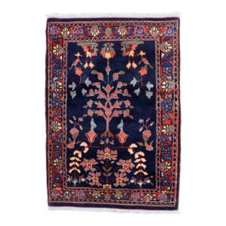 Early 20th Century Jewel Tone Navy Fine Sarouk Scatter Mini Rug For Sale