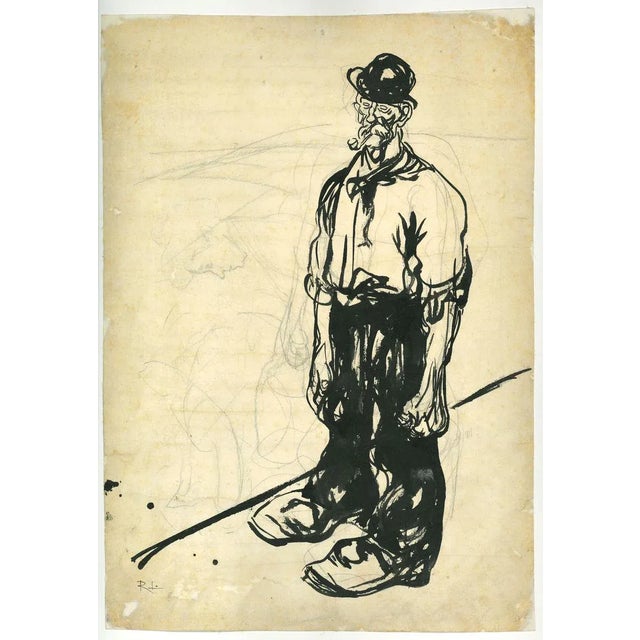 Farmer is an original China ink drawing by Gabriele Galantara (April 4, 1909). The artwork is in good conditions mounted...