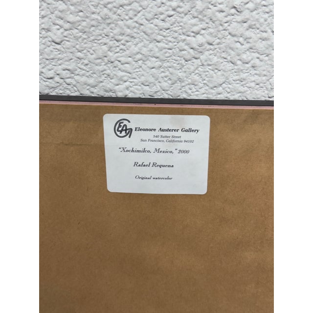 2000 - 2009 Circa 2000 Rafael Requena (1932 - 2003) "Xochimilco, Mexico" Framed Watercolor For Sale - Image 5 of 12