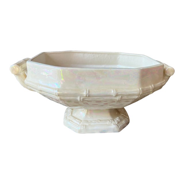 1970s White Ceramic Iridescent Geometric Decorative Bowl For Sale
