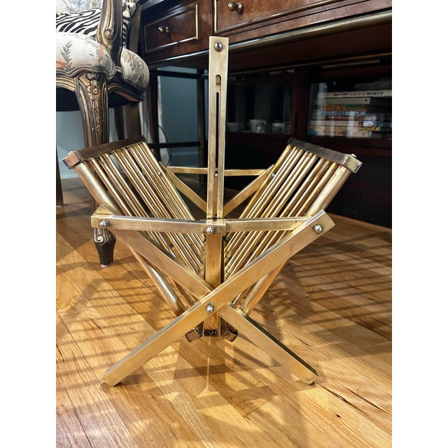 Arthur Umanoff Mid Century Folding Solid Brass Hollywood Regency Magazine Rack For Sale - Image 4 of 10