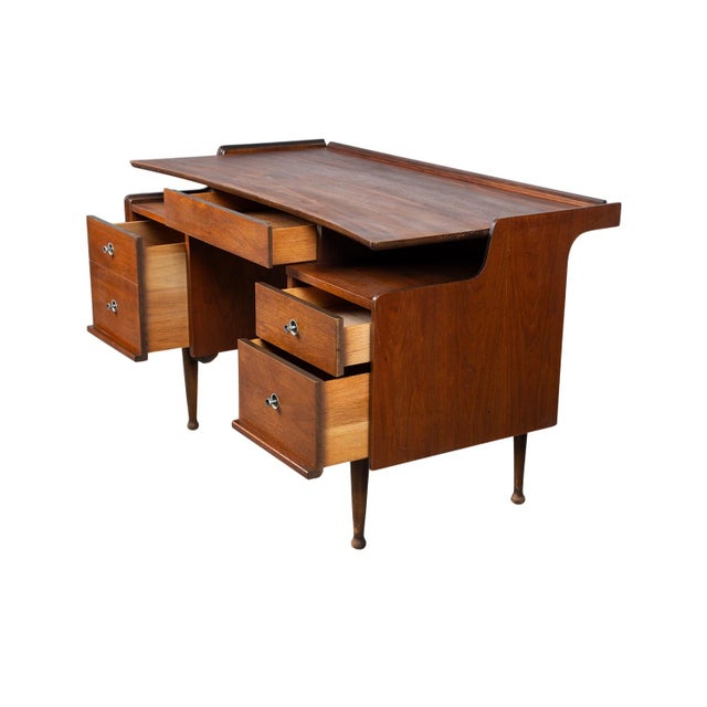 Brown 1960s Mid-Century Mainline Hooker Floating Walnut Desk For Sale - Image 8 of 10