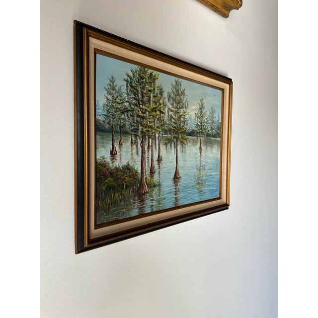Gwen Gazaway ( 1931 - 2009 ) Tropical Florida Highwaymen - Style Oil Painting This vintage oil painting, inspired by the...