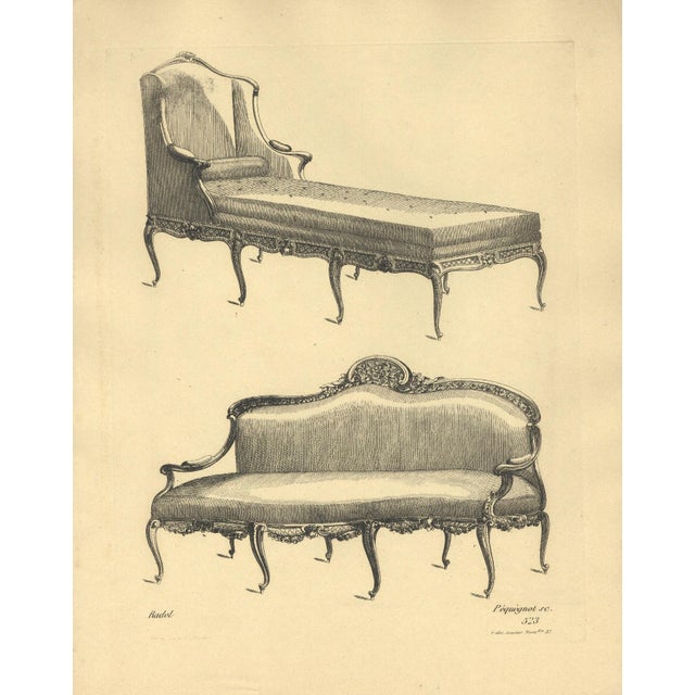 This is a RARE "unfindable" set of 5 furniture etchings. We purchased these in France. They feature setees in a verticle...